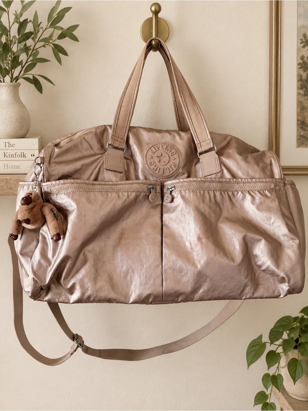 Kipling Tag Along Duffel Bag Quartz Metallic Rose Gold Travel Weekender